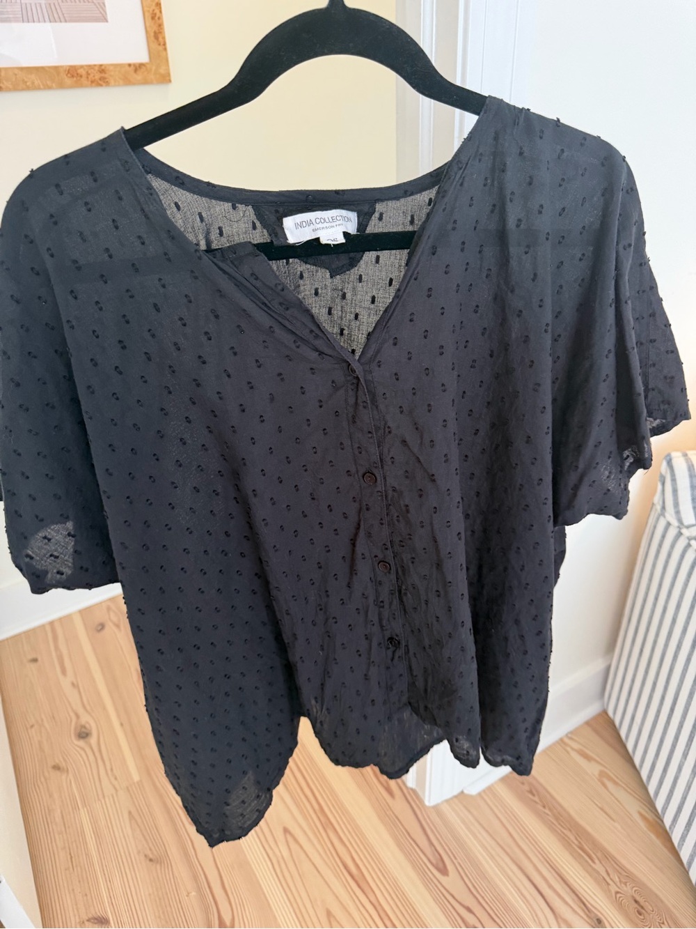 Emerson Fry India collection Black Button-Front Swiss Dot Blouse o/s